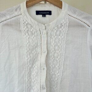 Cottonworld White Lace Embroidered Button-Down Blouse XS